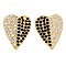 Brass Pave Cubic Zirconia Stud Earrings, Heart, Left and Right, Real 16K Gold Plated, 15x12mm