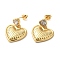 Heart Brass with Cubic Zirconia Heart Dangle Stud Earrings, Long-Lasting Plated, Cadmium Free & Lead Free, Real 18K Gold Plated, 26.5x20mm