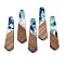Resin and Walnut Pendants, Trapezoid, Light Sky Blue, 48.5x12x2.5mm, Hole: 2mm