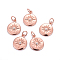 Brass Charms, with Cubic Zirconia, Flat Round with Sun, Clear, Rose Gold, 15x12x2mm, Hole: 3.5mm