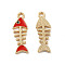 Alloy Enamel Pendants, Fishbone Charms, Golden, Red, 23.5x8.5x1.5mm, Hole: 1.6mm