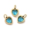 PVD Vacuum Plating 304 Stainless Steel Pendants, with Cubic Zirconia and Jump Rings, Single Stone Charms, Heart, Golden, Dark Turquoise, 9x8x3mm, Hole: 3.6mm