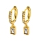 Brass Micro Pave Cubic Zirconia Hoop Earring, Real 18K Gold Plated, Rctangle, Clear, 23x4mm