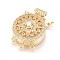 Brass Micro Pave Cubic Zirconia Box Clasps, Flat Round, Clear, Real 18K Gold Plated, 30.5x21.5x10mm, Hole: 1.6mm and 2.5mm