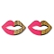Resin and Walnut Pendants, Lip, for Valentine's Day Gift, Hot Pink, 23.5x37.5x3mm, Hole: 2mm