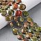Natural Unakite Beads Strands, Faceted Heart, with Seed Beads, 12x12x5mm, Hole: 1.2mm, about 12pcs/strand, 6.50''(16.5cm)