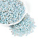 6/0 Glass Seed Beads, Round Hole, Rondelle, Golden Metal Enlaced, Pale Turquoise, 4~4.5x3~3.5mm, Hole: 1.2~1.4mm, about 6430pcs/pound