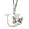 201 Stainless Steel Necklaces, Letter U, 23.74 inch(60.3cm) p: 27x34x1.3mm