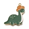 Alloy Enamel Pendants, Golden, Dinosaur with Hat Charm, Dark Green, 32x30x1.5mm, Hole: 1.6mm