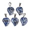 Natural Blue Spot Jasper Heart Pendants, Love Heart Charms with 304 Stainless Steel Snap on Bails, Stainless Steel Color, 22.5x15.5x6mm, Hole: 6x3.5mm