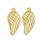 304 Stainless Steel Pendants, Wing Charms, Ion Plating(IP), Real 18K Gold Plated, 22.5x10x3mm, Hole: 2mm