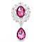 Alloy Flat Back Cabochons, with Acrylic Rhinestones, Oval and Teardrop, Silver Color Plated, Faceted, Old Rose, 58x29x7mm, Pendant: 24.5x13x7mm