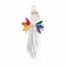 Glass Pendants, with Electroplate Glass Bead and Copper Jewelry Wire, Bullet, Colorful, 56x22x13.5mm, Hole: 3.5mm