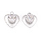 Brass Micro Pave Clear Cubic Zirconia Pendants, Cadmium Free & Nickel Free & Lead Free, Heart, Platinum, 16x14.5x6mm, Hole: 2mm