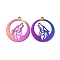 Ion Plating(IP) 304 Stainless Steel Pendants, Flat Round with Wolf Charm, Rainbow Color, 37x34x1.5mm, Hole: 2mm