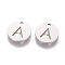 Non-Tarnish 201 Stainless Steel Charms, Flat Round with Letter, Stainless Steel Color, Letter.A, 12x1mm, Hole: 1.5mm