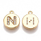 Brass Cubic Zirconia Charms, Flat Round with Letter, Nickel Free, Real 18K Gold Plated, Clear, Letter.N, 12x10x2mm, Hole: 1mm