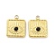 Ion Plating(IP) 316L Surgical Stainless Steel Pendants, Nickel Free, with Jet Rhinestone, Square with Eye Charms, Real 18K Gold Plated, 16x13x2mm, Hole: 1.8mm