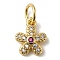 Rack Plating Brass Pendants, with Cubic Zirconia, Lead Free & Cadmium Free, Flower, Real 18K Gold Plated, 9x7.5x2mm