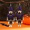 Halloween Style Bat Pattern Glass Bead Handmade Earrings for Women, Blue, 110x38mm