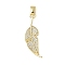 Brass Micro Pave Cubic Zirconia Pendants, Cadmium Free & Lead Free, Leaf, Real 18K Gold Plated, 31.5x10x2mm, Hole: 3x5.5mm