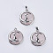 Natural Rose Quartz Kitten Pendants, with Brass Findings, Flat Round with Cat & Crescent Moon Shape, Platinum, 32x27.5x10mm, Hole: 5x7mm