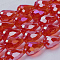 Electroplate Glass Beads Strands, AB Color Plated, Faceted Teardrop, Red, 15x10mm, Hole: 1mm, 46~48pcs/strand, 69~72cm