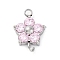 304 Stainless Steel Micro Pave Cubic Zirconia Flower Connector Charms, Stainless Steel Color, Lavender Blush, 13.5x9x3.5mm, Hole: 1.4mm and 1.6mm