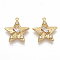 Brass Cubic Zirconia Pendants, Nickel Free, Star, Clear, Real 18K Gold Plated, 17.5x16x4.5mm, Hole: 1mm