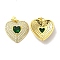 Brass Micro Pave Clear Cubic Zirconia Pendants, Cadmium Free & Lead Free, with Glass, Heart Charms, Golden, Dark Green, 22x22x6mm, Hole: 5x3.5mm
