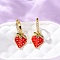 Brass Micro Pave Cubic Zirconia Hoop Earrings, Strawberry, with Enamel, Cadmium Free & Lead Free, Rack Plating, Long-Lasting Plated, Golden, 27.5x11mm