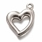 Non-Tarnish 304 Stainless Steel Pendants, Hollow, Heart, Stainless Steel Color, 21.5x16x3mm, Hole: 2mm