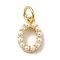 Rack Plating Brass with ABS Plastic Imitation Pearl Charms, Long-Lasting Plated, Lead Free & Cadmium Free, Real 18K Gold Plated, Letter O, 11.5x7.5x3mm, Hole: 3mm