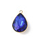 304 Stainless Steel Pendants, Teardrop, with Glass, Faceted, Real 18K Gold Plated, Medium Blue, 17.5x11x5.5mm, Hole: 1.6mm