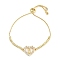 Virgin Mary Theme Brass Micro Pave Cubic Zirconia Slider Bracelets for Women, Long-Lasting Plated, Real 18K Gold Plated, Heart, Inner Diameter: 2-1/8 inch(5.5cm), link: 14~24x27~21x2~3mm