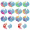 21 Sets 7 Colors Gradient Color Opaque Resin Pendants, with Glitter Powder, Couple Heart Charm with Word LOVE YOU, Mixed Color, 39x38.5x5.5mm, Hole: 3.5mm, 3 sets/color