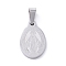Non-Tarnish 304 Stainless Steel Pendants, Oval with Virgin Mary, Stainless Steel Color, 16x10x1mm, Hole: 5x2.7mm