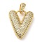 Brass Micro Pave Cubic Zirconia Pendants, Cadmium Free & Lead Free, Long-Lasting Plated, Real 18K Gold Plated, Letter V, 20.5x17x5.5mm, Hole: 4.5x3mm