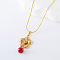 3Pcs European and American Style Stainless Steel Flower with Red Round Pendant Necklaces for Women, Golden, 15.75 inch(40cm)