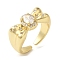 Bowknot Brass Micro Pave Clear Cubic Zirconia Open Cuff Rings, for Women, Lead Free & Cadmium Free, Real 18K Gold Plated, 8.5mm, Adjustable