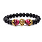Natural Frosted Stone Round Beads Stretch Bracelets, Natural Dyed Red Tiger Eye Beads & Alloy Tiger Charm Stretch Bracelets for Men Women, Golden