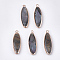 Electroplate Freshwater Shell Pendants, with Half Hole, Dyed, Oval, Coffee, 32~33x10x4~5mm, Hole: 1.8mm, Half Hole: 0.8~1mm