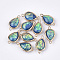 Epoxy Resin Links Connectors, with Brass Findings, Imitation Opal Style, Teardrop, Cadmium Free & Lead Free, Golden, Steel Blue, 21~22x11~12x6~7mm, Hole: 1.5mm