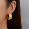 Stylish Stainless Steel Striped C-Shaped Stud Earrings for Women's Daily Wear, Golden, 27.06x14.18mm