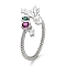 Rack Plating Brass Micro Pave Cubic Zirconia Open Cuff Ring with Plastic Pearl Beaded, Leaf, Lead Free & Cadmium Free, Long-Lasting Plated, Platinum, Inner Diameter: 18mm