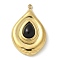 Natural Obsidian Pendants, 304 Stainless Steel Teardrop Charms, Real 18K Gold Plated, 28~28.5x18~18.5x6~6.5mm, Hole: 1.4mm