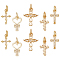 10Pcs 5 Styles Real 18K Gold Plated Brass Micro Pave Cubic Zirconia Pendants, with Jump Ring, Cross, Mixed Shapes, 13.5~15x7.5~12x1.5~2mm, Hole: 3~3.4mm, 2pcs/style