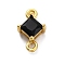 Brass Cubic Zirconia Rhombus Connector Charms, Rack Plating, Real 18K Gold Plated, Long-Lasting Plated, Lead Free & Cadmium Free, Black, 10.5x7x4mm, Hole: 1.2mm