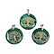 Synthetic Malachite Flat Round Pendants, Tree of Life Charms with Rack Plating Platinum Tone Brass Snap on Bails, Cadmium Free & Lead Free, 30.5~32x25~25.5x6.5~7.5mm, Hole: 4.5x3.5mm