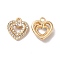 Rack Plating Alloy Rhinestone Pandants, Nickel Free, Heart Charms, Golden, Crystal, 17.5x15x5mm, Hole: 1.6mm